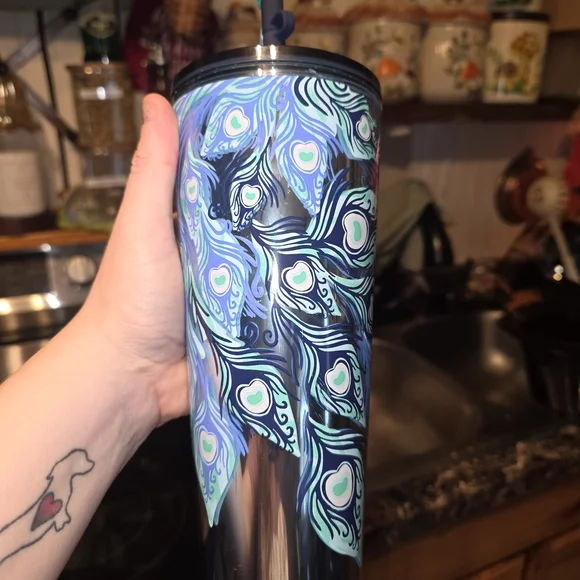 Starbucks Blue Peacock Feather Tumbler with Straw - Picture 5 of 5